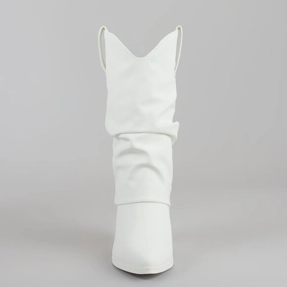 New White Slouchy Fold-Over Cowboy/Cowgirl Western Mid Calf Boot Chunky Med Heel - Picture 5 of 6